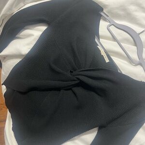 Black Long Sleeve Twist Front Top